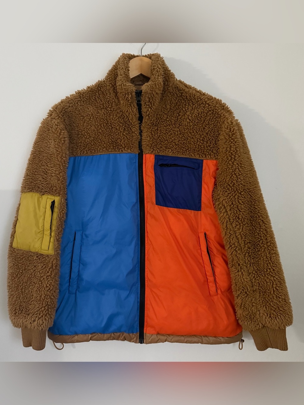 Kule Krispie Puffer Jacket Chestnut Multi Color Block Sherpa Women Sz Medium